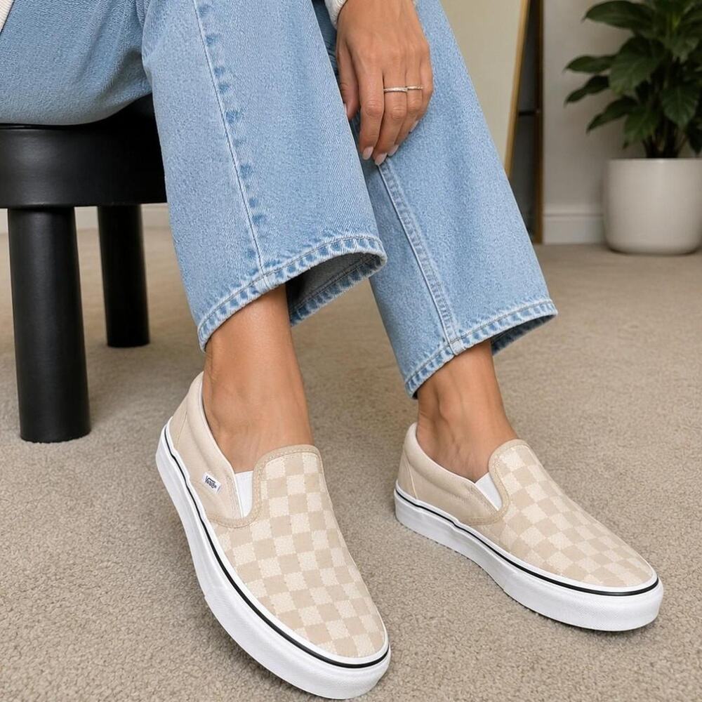 Vans slip on sneakers with beige